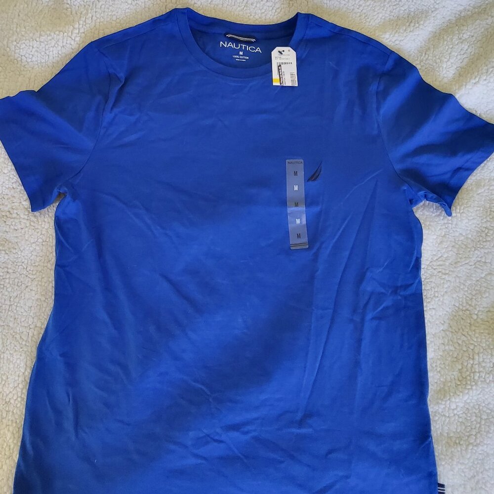 NWT Nautica Men's Deck T-Shirt Size M Medium Royal Blue Crewneck Solid Cotton